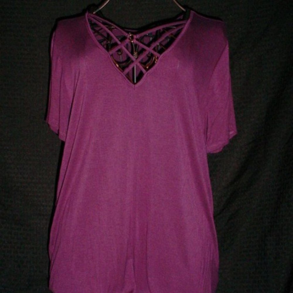 HIPPIE CHIC Purple Cage VNeck Blouse XL